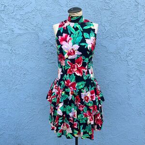 90s Tropical Dress Size Small or XS Bow ruffle